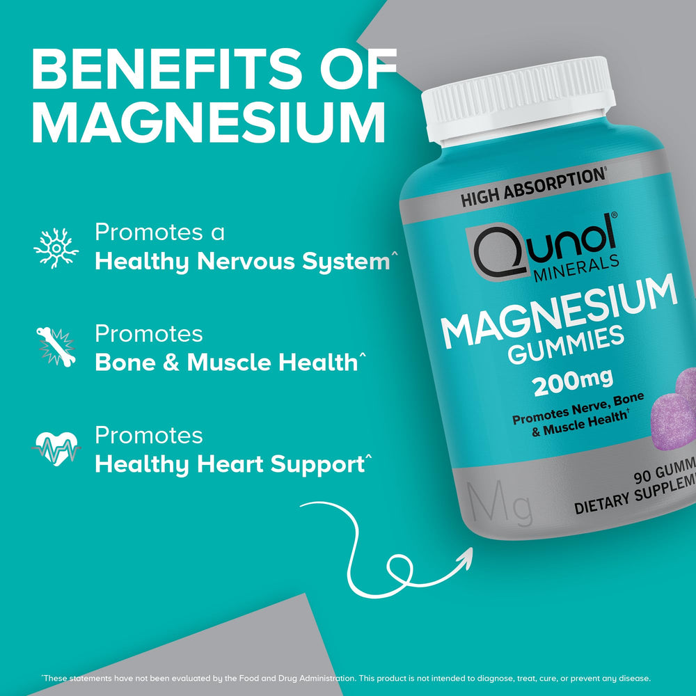 Qunol Magnesium Gummies bottle back label with dosage and ingredients