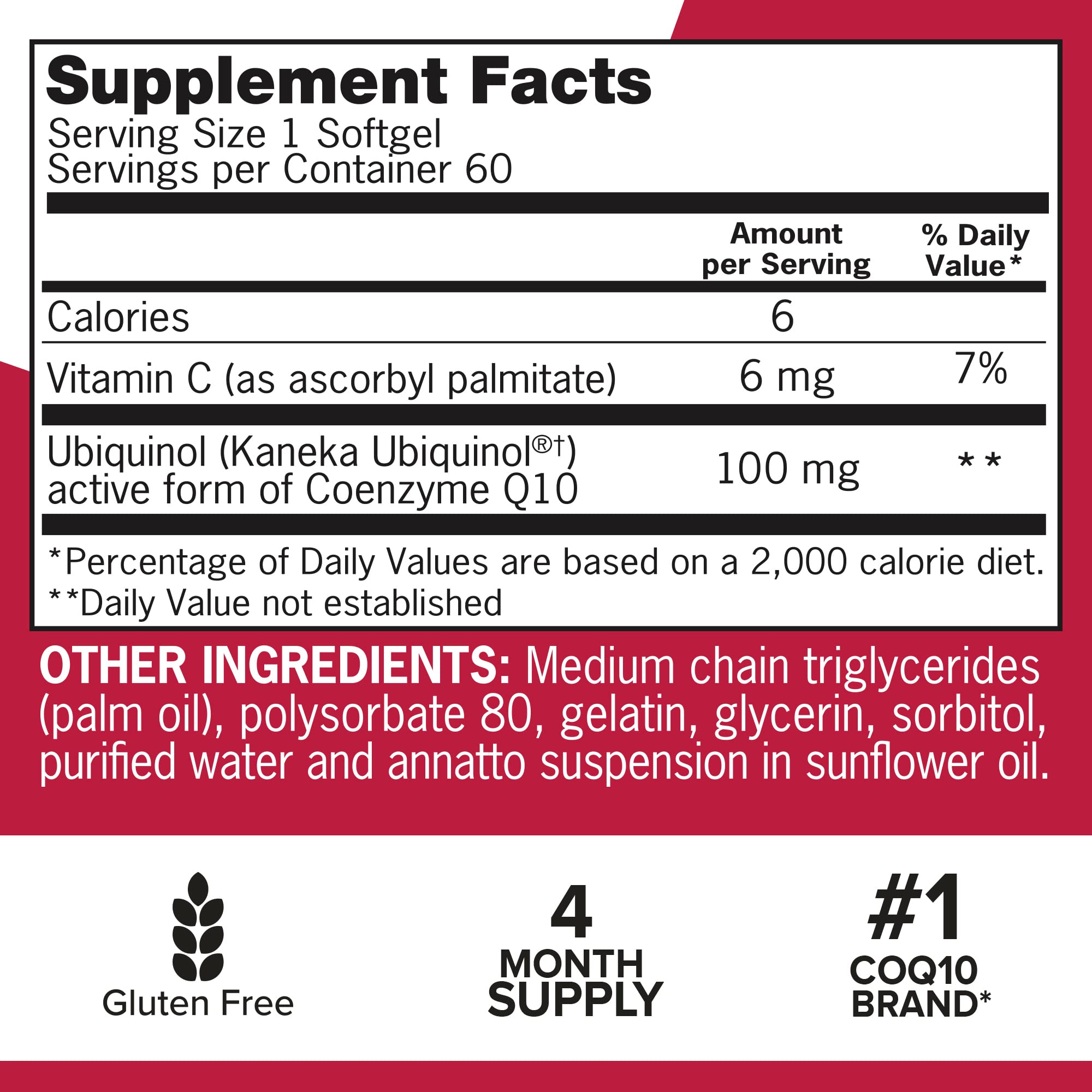 Close-up of Qunol Mega ubiquinol label highlighting water- and fat-soluble formulation for absorption.