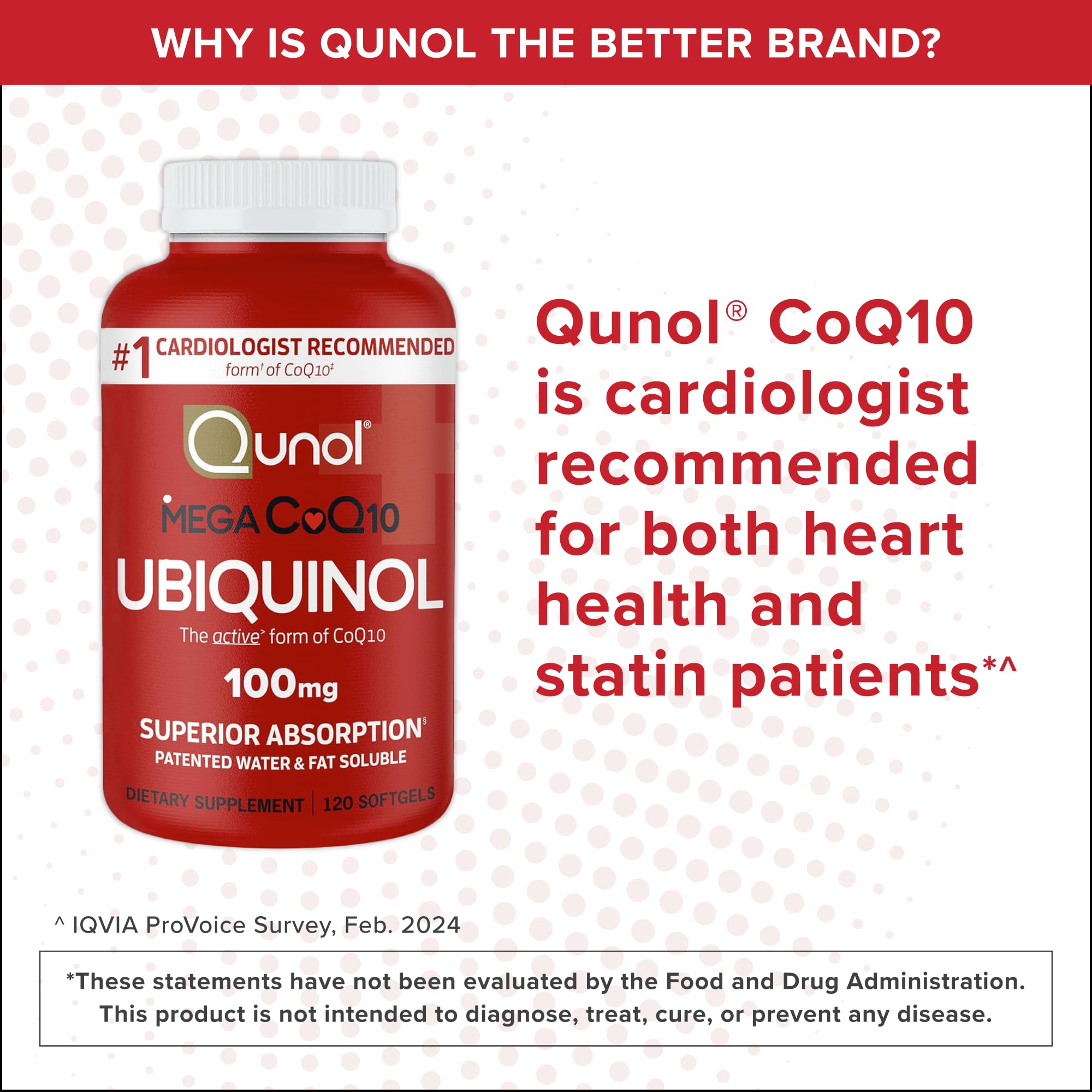 Qunol Mega Ubiquinol label details highlight water and fat solubility.