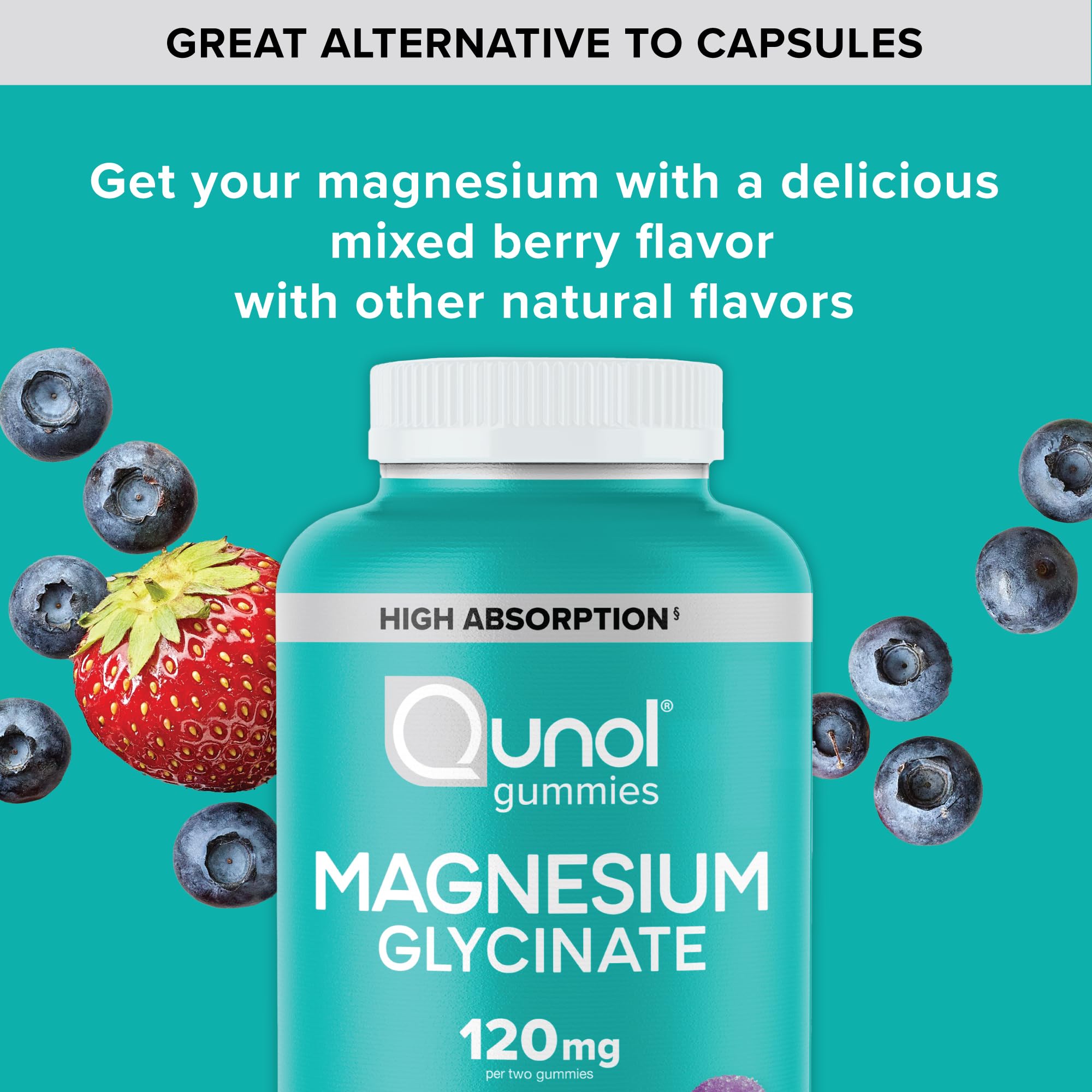 Qunol magnesium glycinate bottle with nutrition facts panel visible.