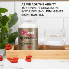 Qunol Plus capsule close-up showing ubiquinol in a convenient dose.
