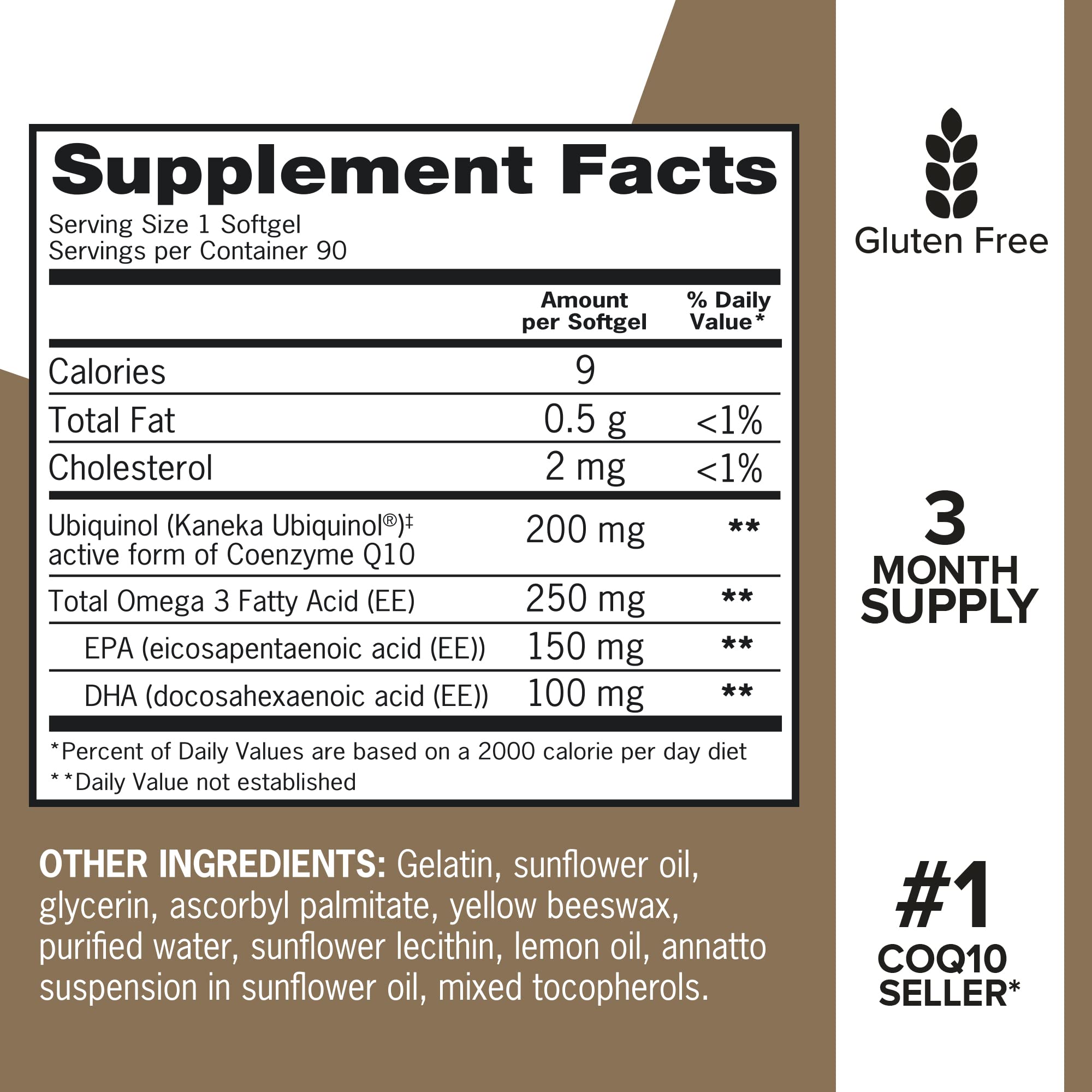 Qunol Plus omega-3 fish oil bottle highlighting heart-friendly nutrients.
