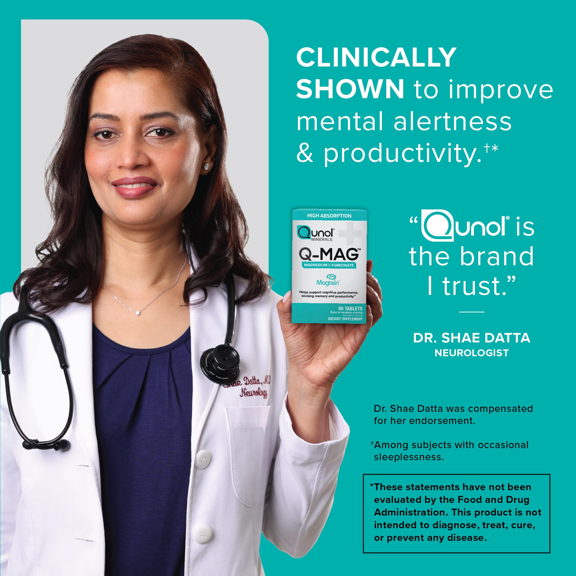 Qunol Q-Mag stimulant-free label indicating caffeine-free formula