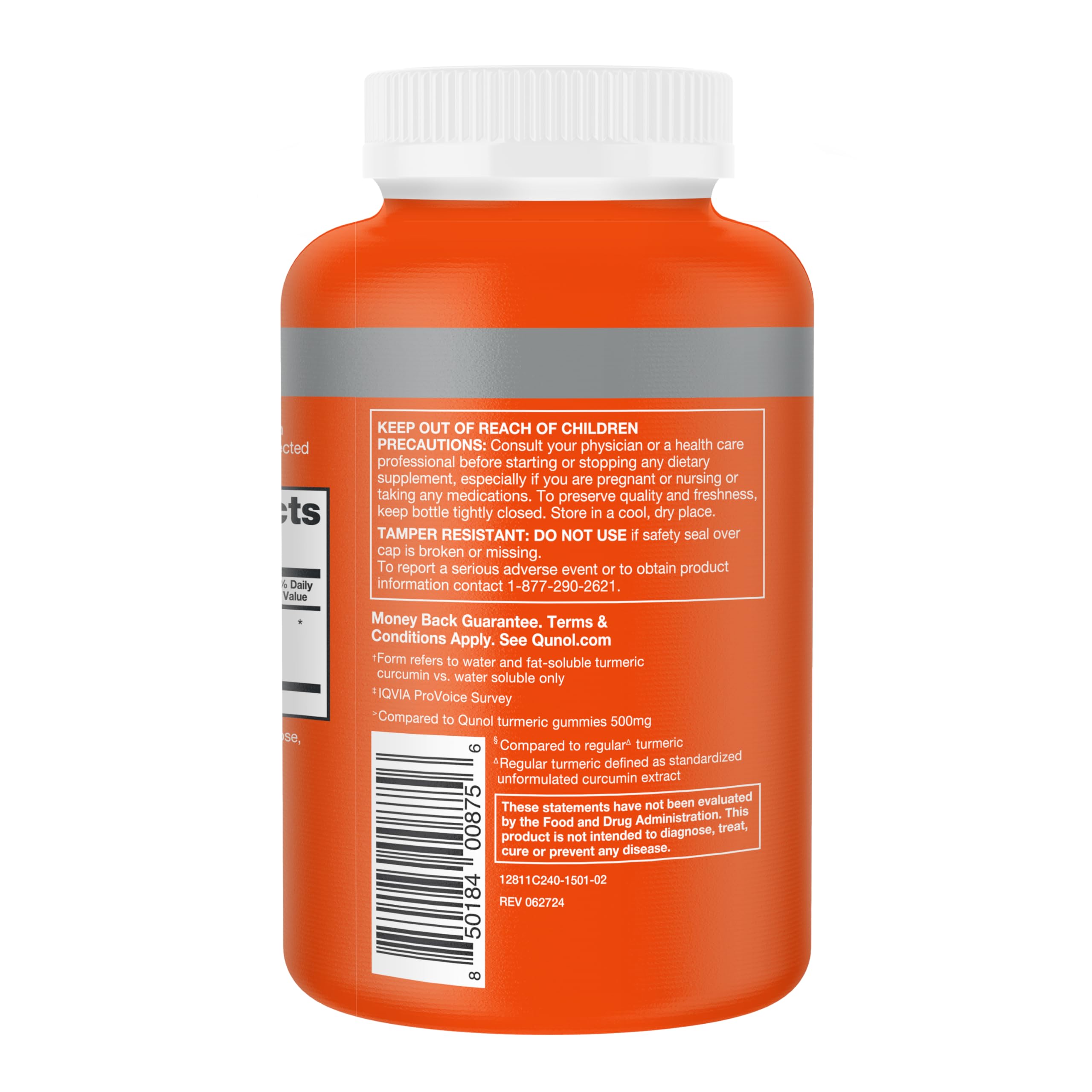 Qunol Turmeric Curcumin packaging front communicates two-month supply and hydro-soluble technology.
