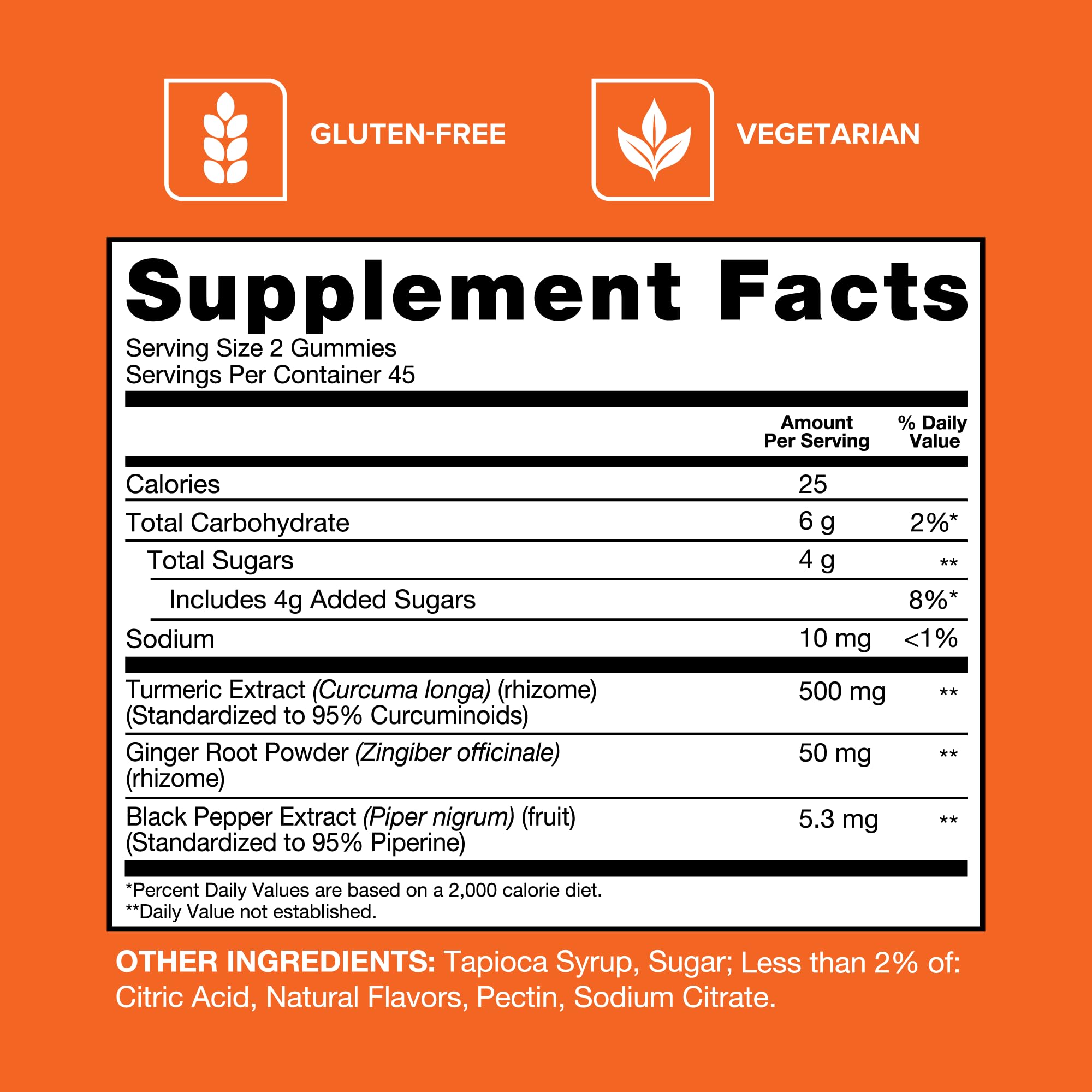 Qunol allergen-free turmeric-ginger gummies suitable for dairy-free diets.