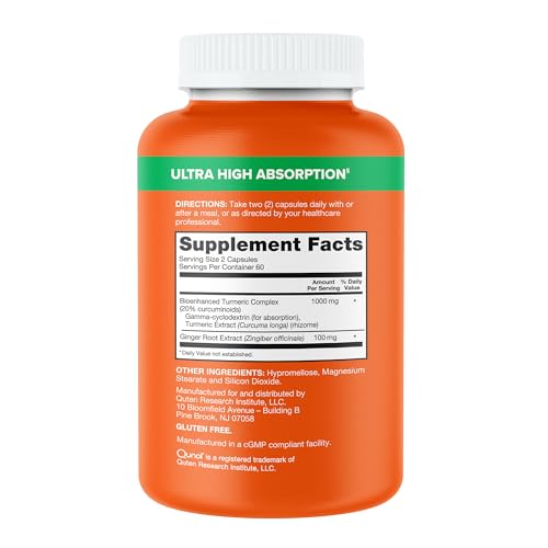 Qunol Turmeric and Ginger capsules back label emphasizes allergen-free formulation