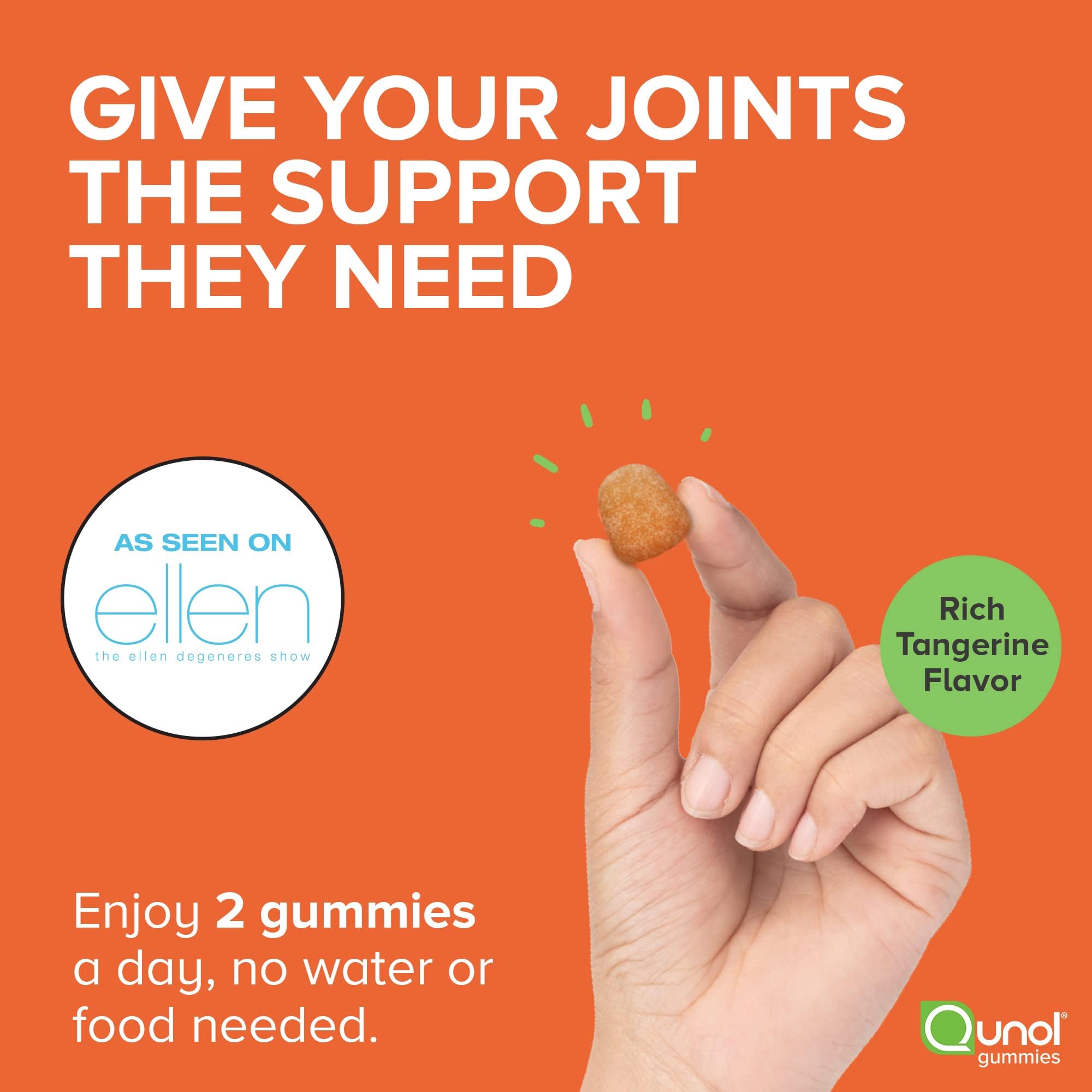Qunol Turmeric and Ginger Gummies label shows vegan and gluten-free features for clean ingredients.