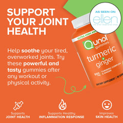 Qunol Turmeric and Ginger Gummies texture close-up captures chewy tangerine flavor for easy ingestion.