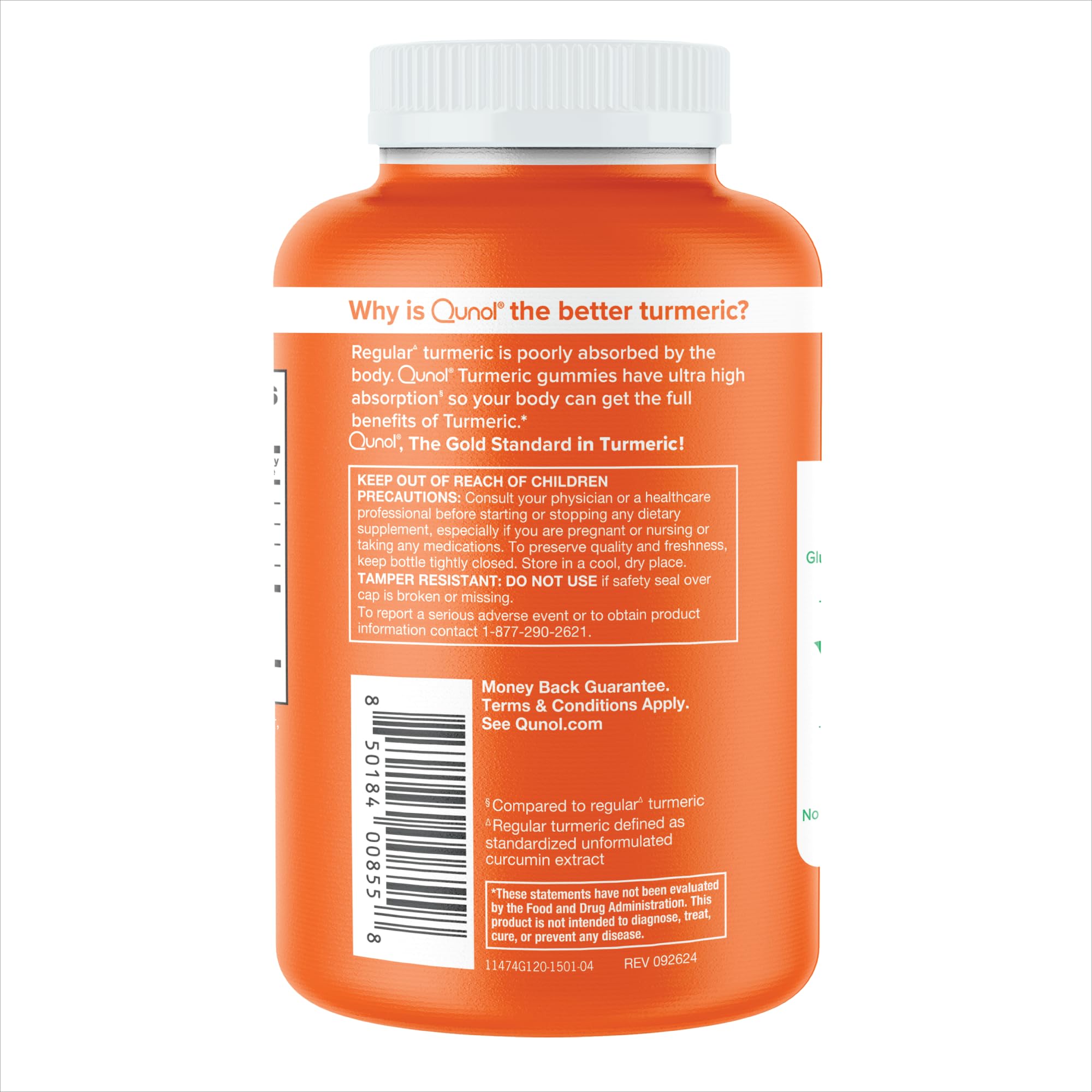 Qunol Turmeric Gummies bottle on kitchen shelf indicating a two-month supply.