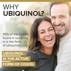 Qunol Ubiquinol capsules closeup emphasizing the antioxidant form for cellular health support.