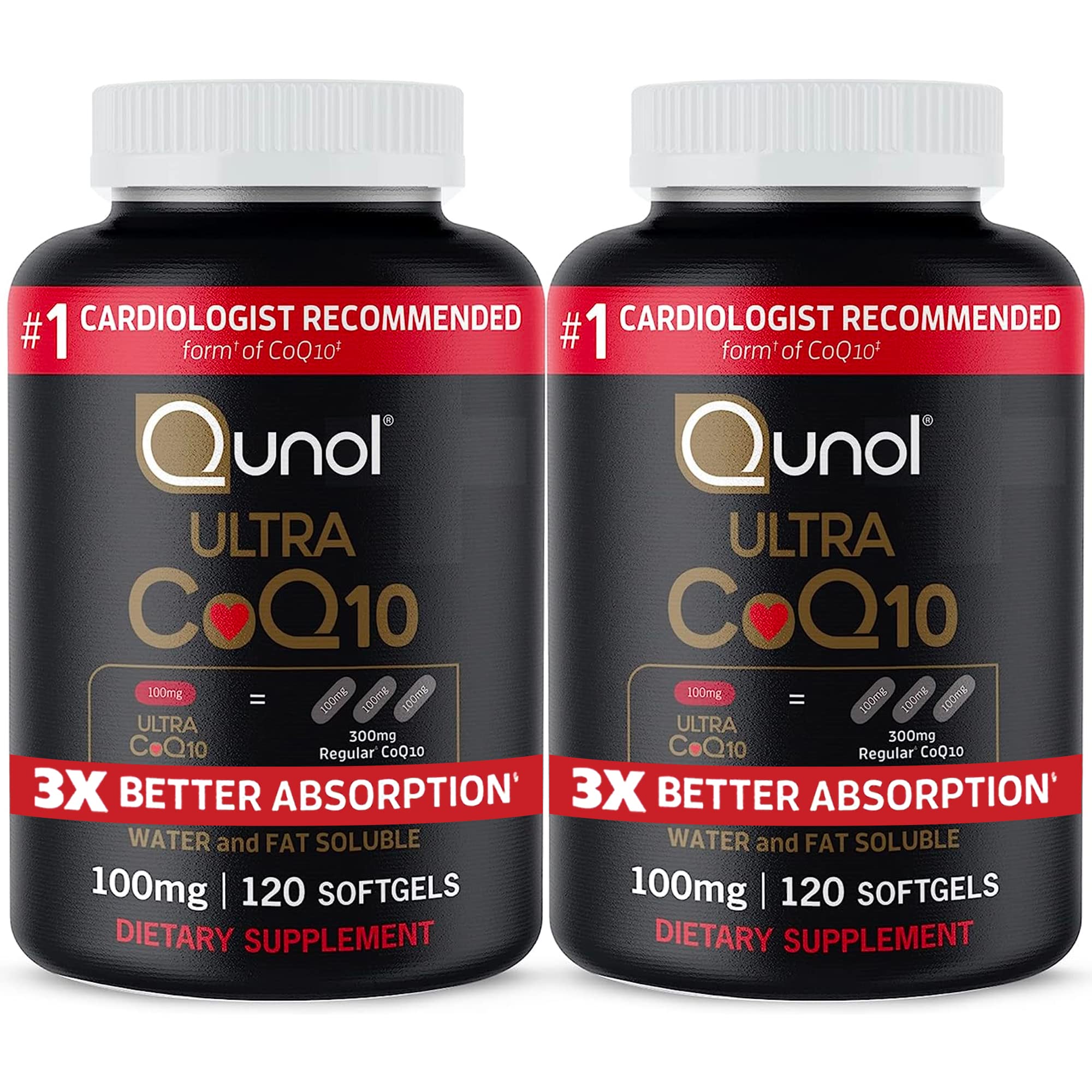 Qunol Ultra CoQ10 100mg bottle on table, supporting daily energy.