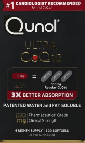 Qunol Ultra CoQ10 bottle label close-up highlighting patented water and fat-soluble formula