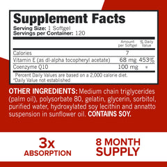 Qunol Ultra CoQ10 label detail, showcasing water and fat solubility.