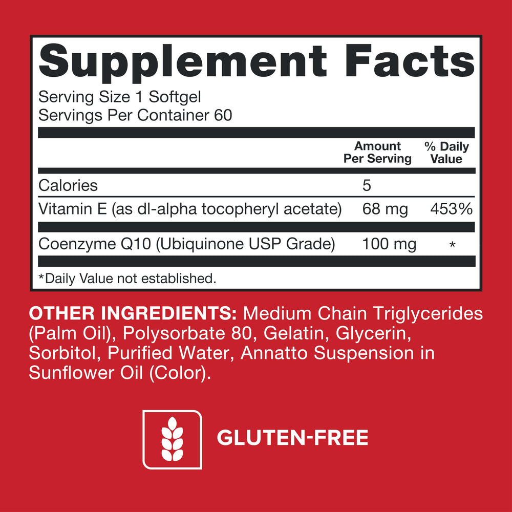 Qunol Ultra CoQ10 label front highlights 100 mg potency and water- and fat-soluble formula