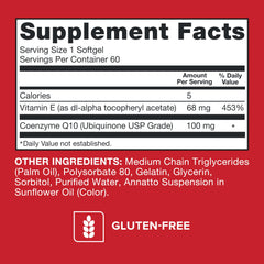 Qunol Ultra CoQ10 label front highlights 100 mg potency and water- and fat-soluble formula