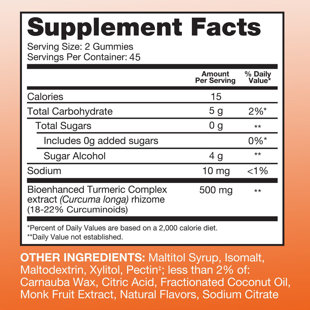 Qunol zero sugar turmeric gummies spoonful demonstrates serving size and chewy texture.