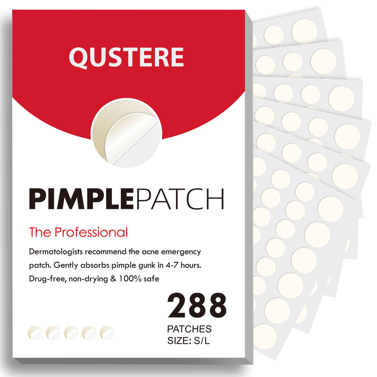 QUSTERE pimple patches compact pack for on-the-go blemish coverage and absorption.