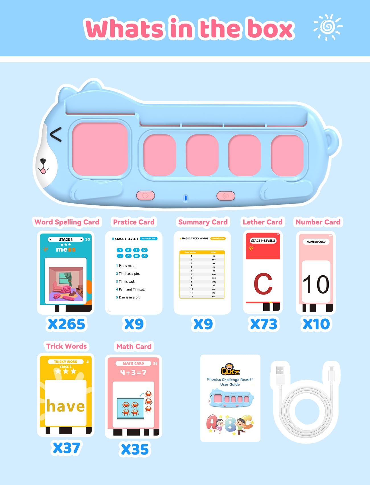 QuTZ practice cards provide sentences to apply newly learned words in context