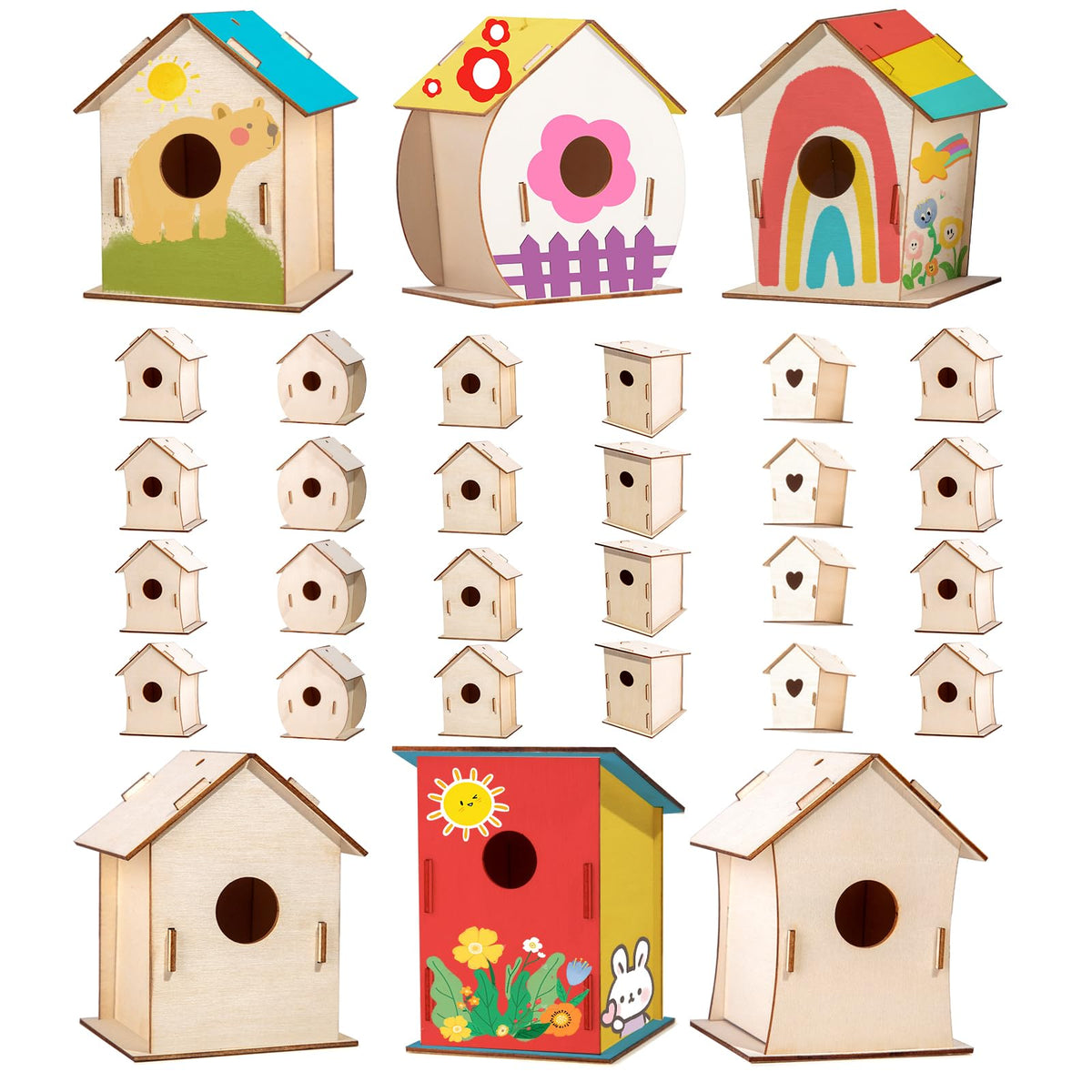 QUYSK birdhouse kit with 24 unfinished houses for classroom crafts and parties