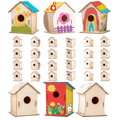 QUYSK birdhouse kit with 24 unfinished houses for classroom crafts and parties