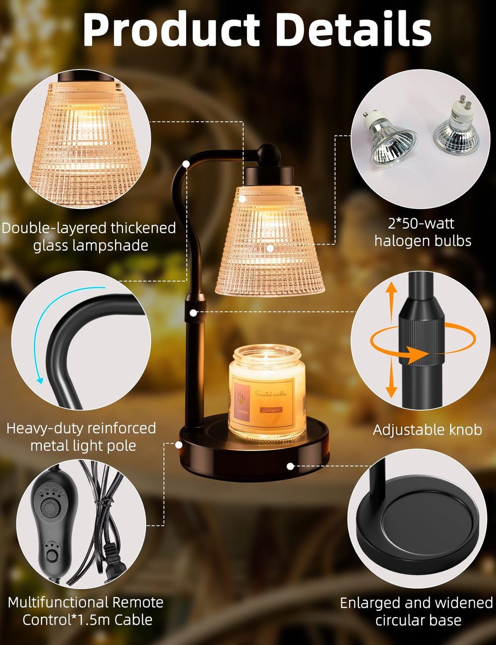 Quzhunoo double-layer metal body with glass shade for durable design.