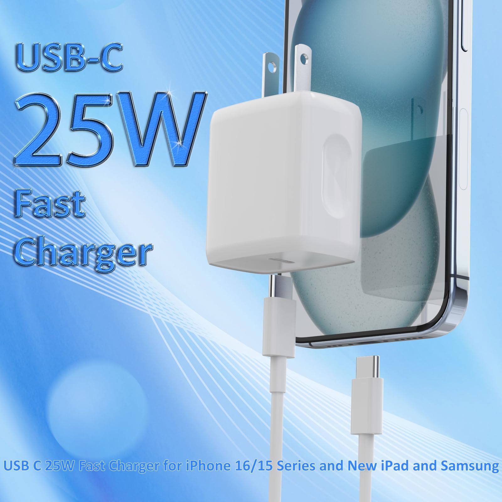 QUZUDN 25W USB-C charger back view shows dual-pack convenience for travelers.