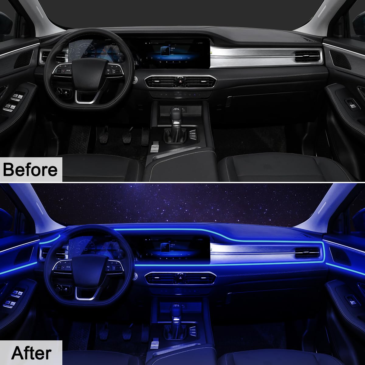 QVEVDACAR music-reactive lighting enhances road trips with a party-like atmosphere.