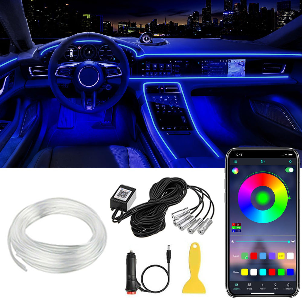 QVEVDACAR interior LED strip with app control for custom color mood.