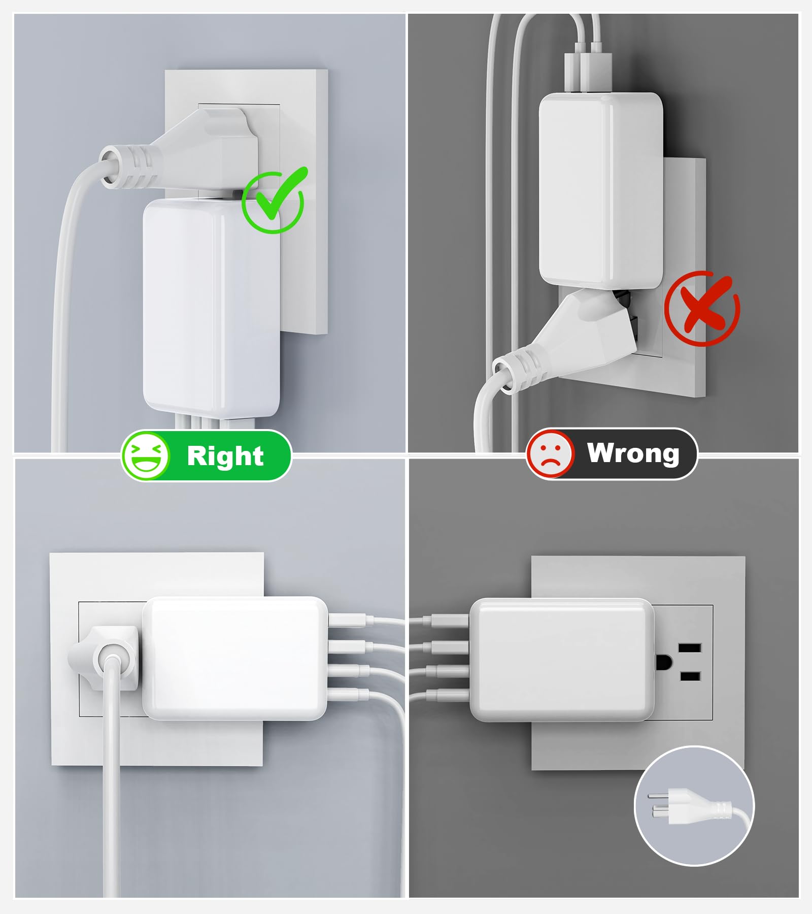 Qwinjwin four-port charger in use, charge phone, tablet, and watch at once