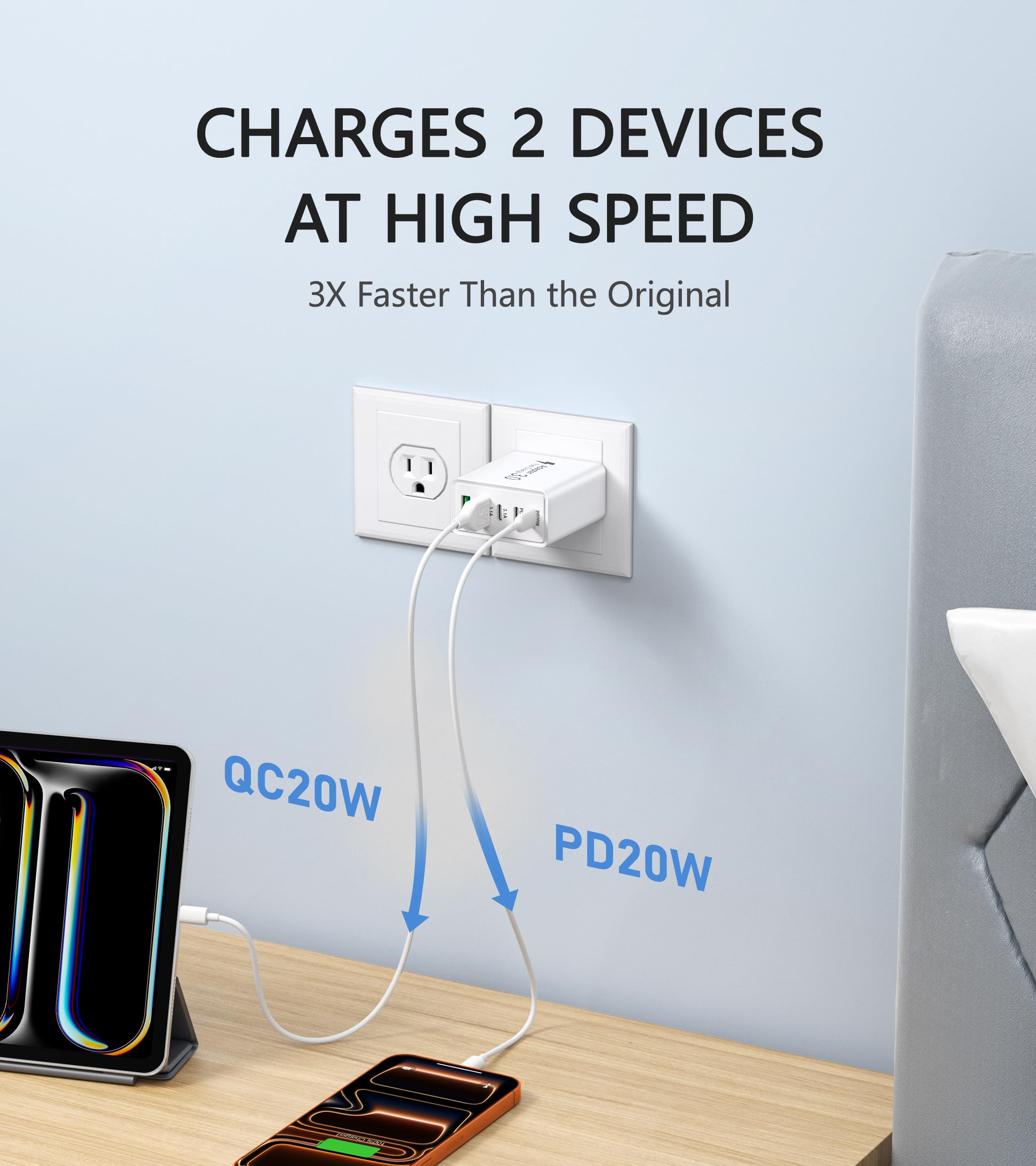 Qwinjwin 5-port USB-C charger on desk for multi-device charging.