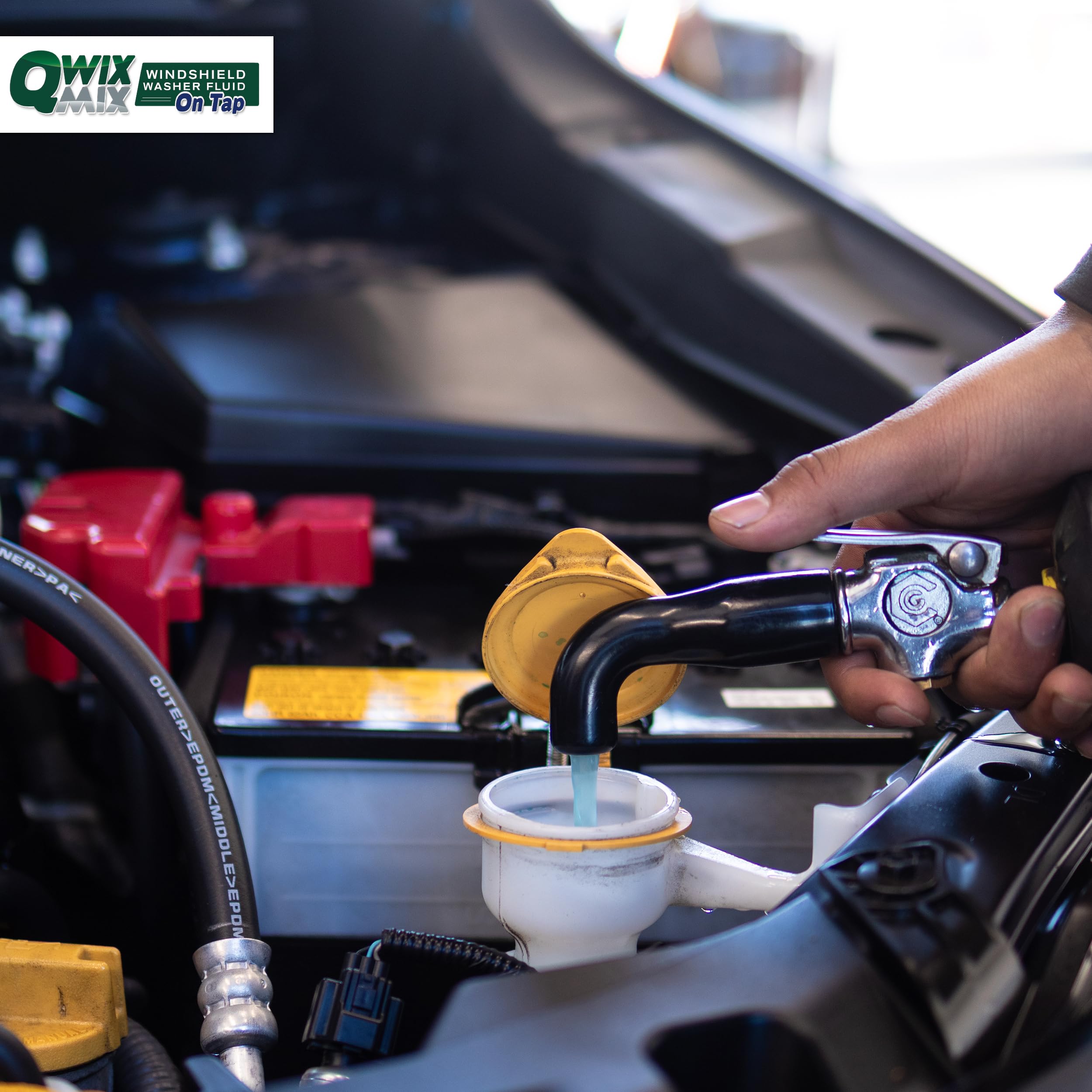 Garage bulk-use setup with Qwix Mix concentrate for multiple vehicles