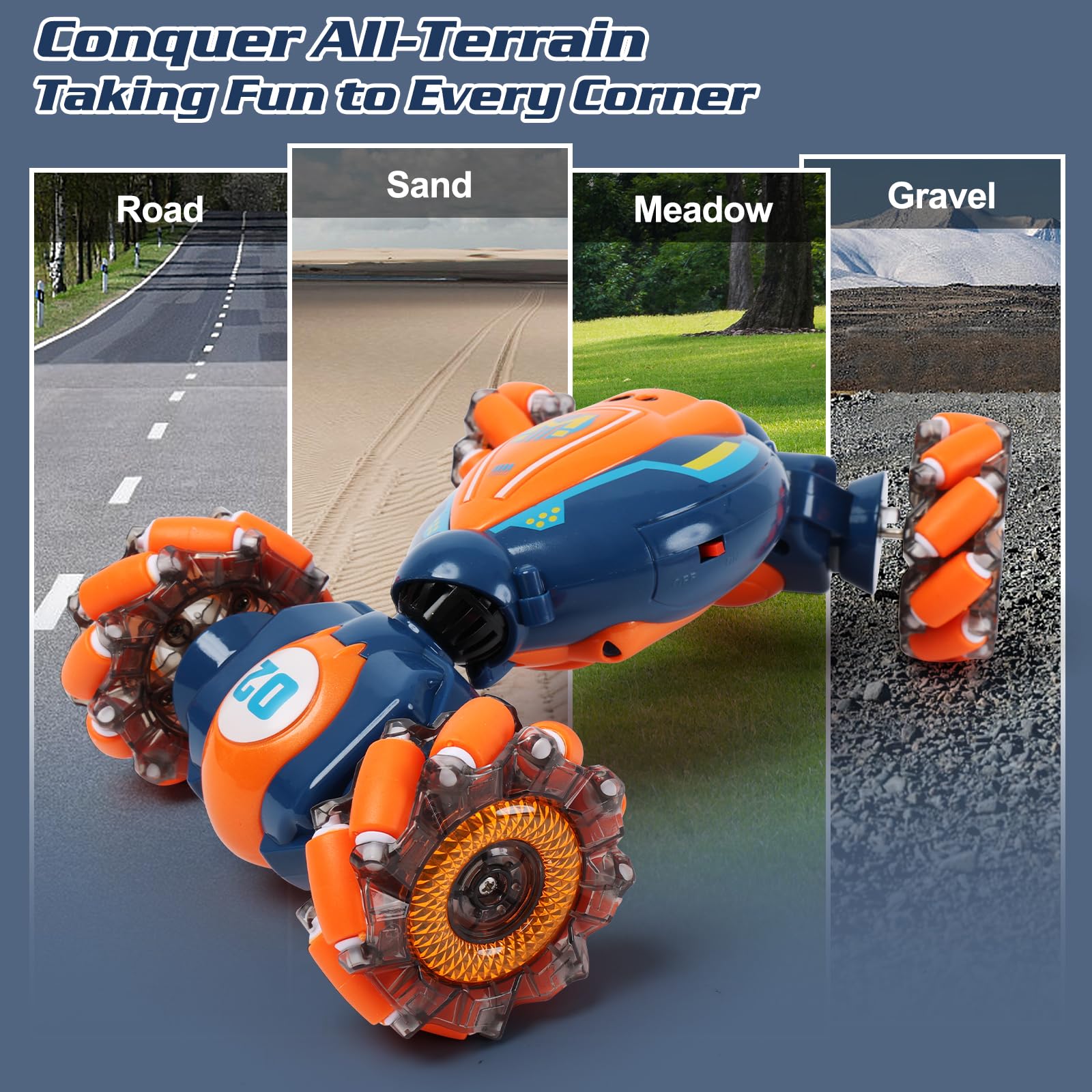 QXHOL gesture-sensing RC stunt car LED lights enhance night-time play