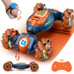 QXHOL gesture-sensing RC stunt car side view shows compact control-ready design