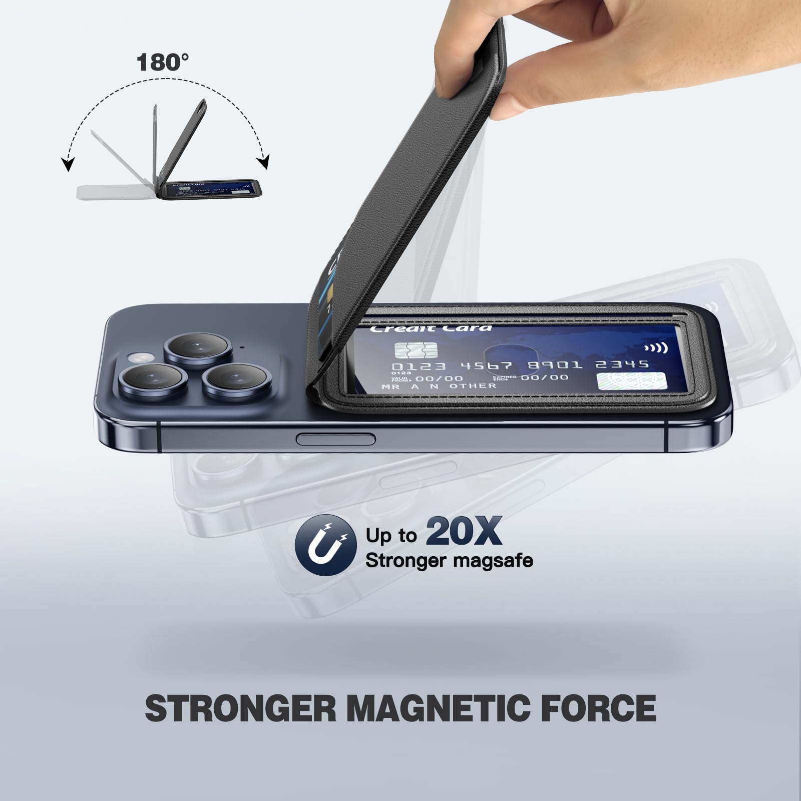 QYQBOON Mag-Safe Wallet card slots provide easy access to cards with an ID window