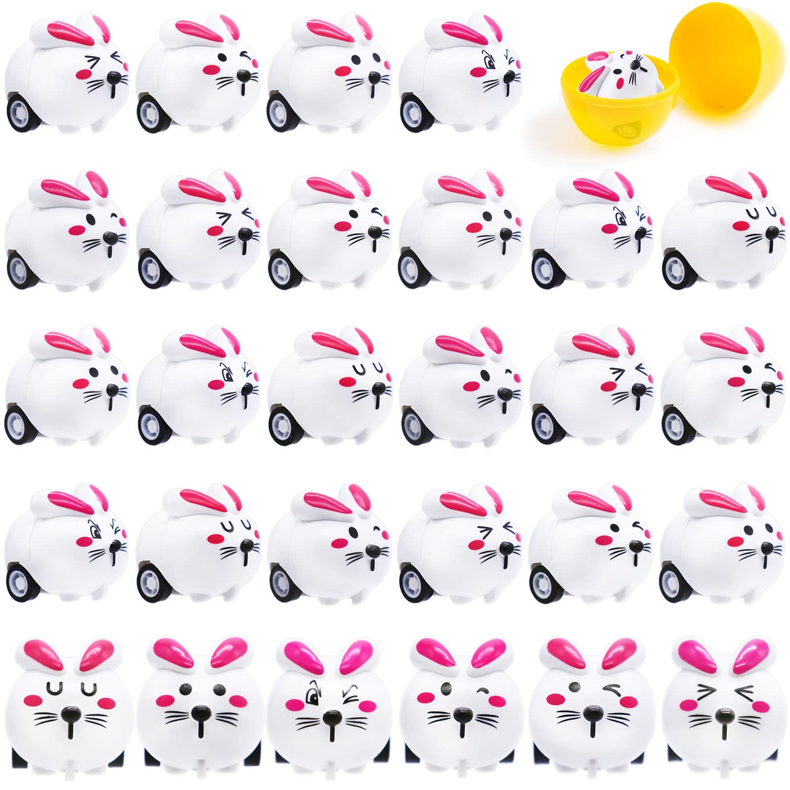 Qyyiguf Easter rabbit pull-back car close-up, smooth plastic toy for Easter baskets