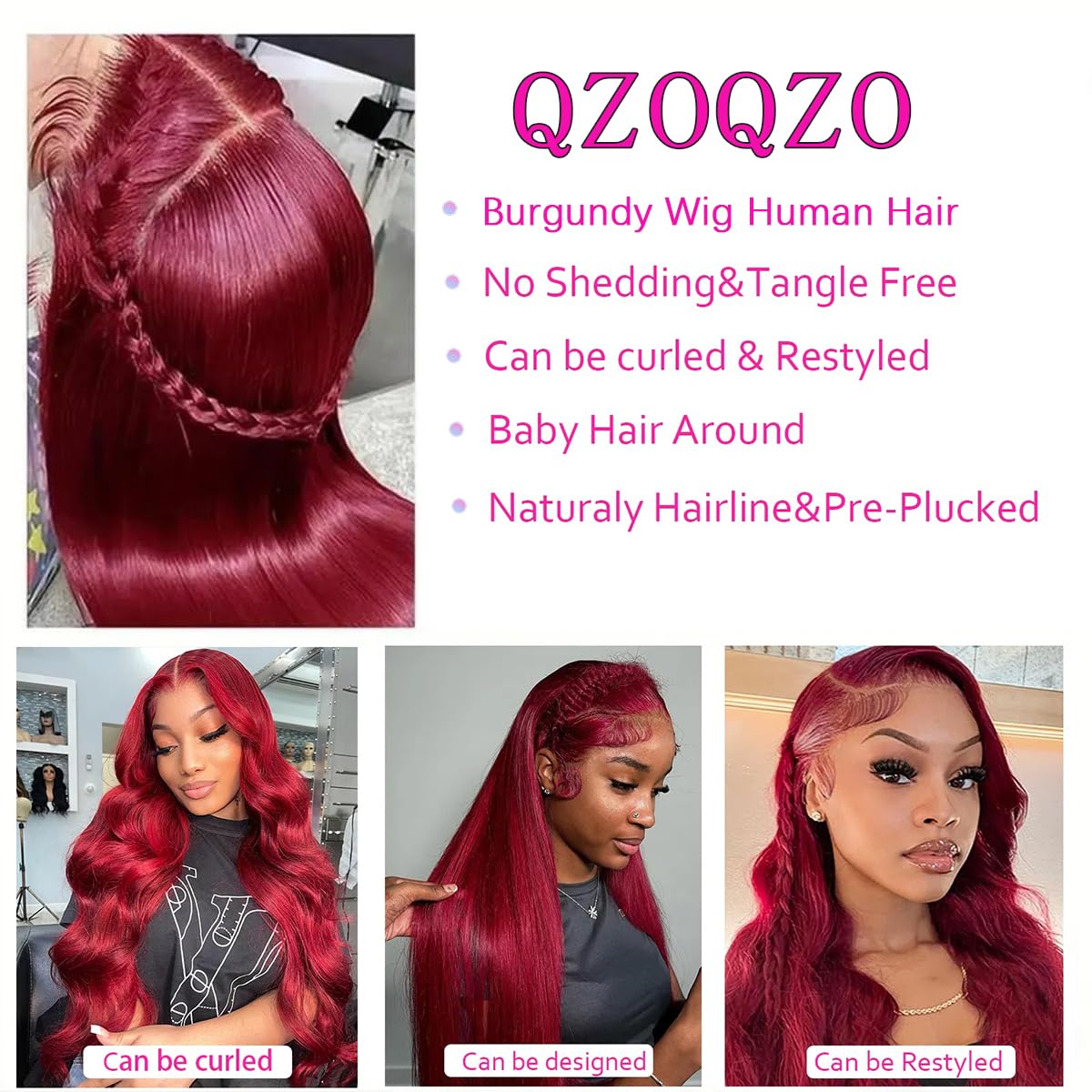 QZOQZO 99J burgundy lace front wig back view shows full 180% density