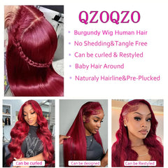 QZOQZO 99J burgundy lace front wig back view shows full 180% density