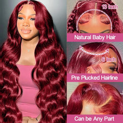 QZOQZO 99J burgundy lace front wig side view highlights soft waves and even density