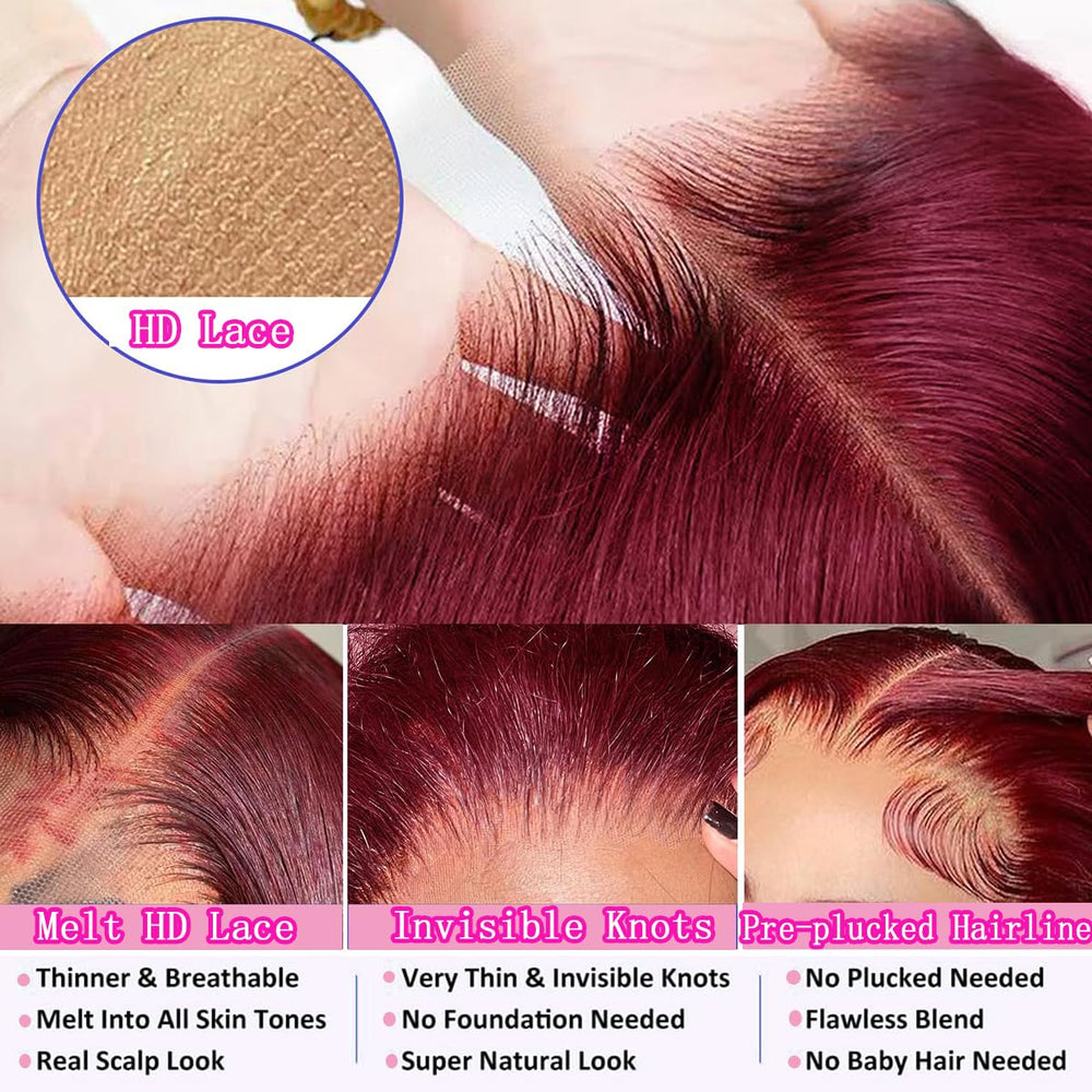 QZOQZO 99J burgundy lace front wig hairline baby hairs enable natural edges
