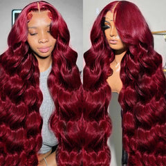 QZOQZO burgundy lace-front wig 28 inch for seamless style and natural look.