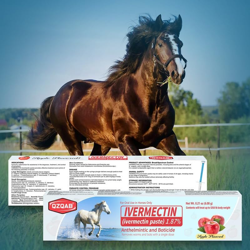 QZQAB Ivermectin paste apple flavor icon indicates taste appeal.
