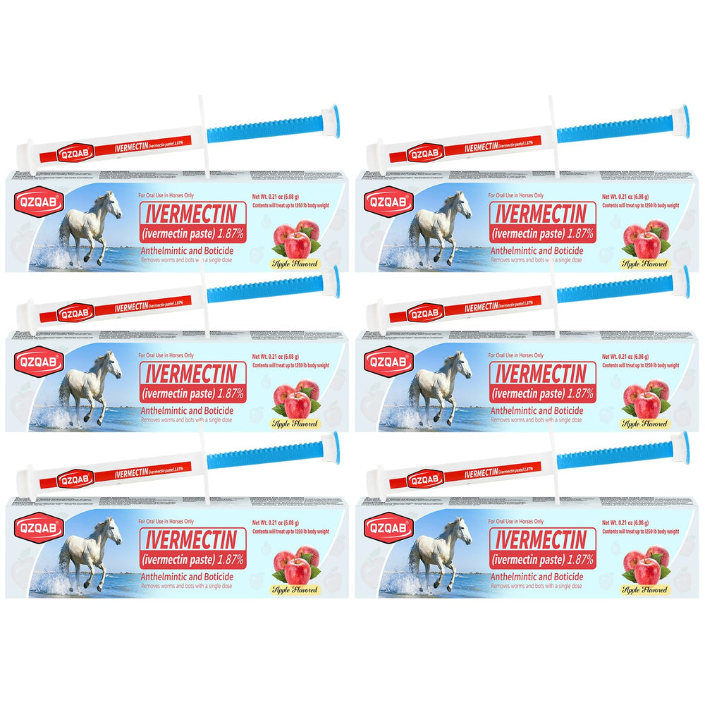 QZQAB Ivermectin horse paste syringe with apple flavor for easy deworming.