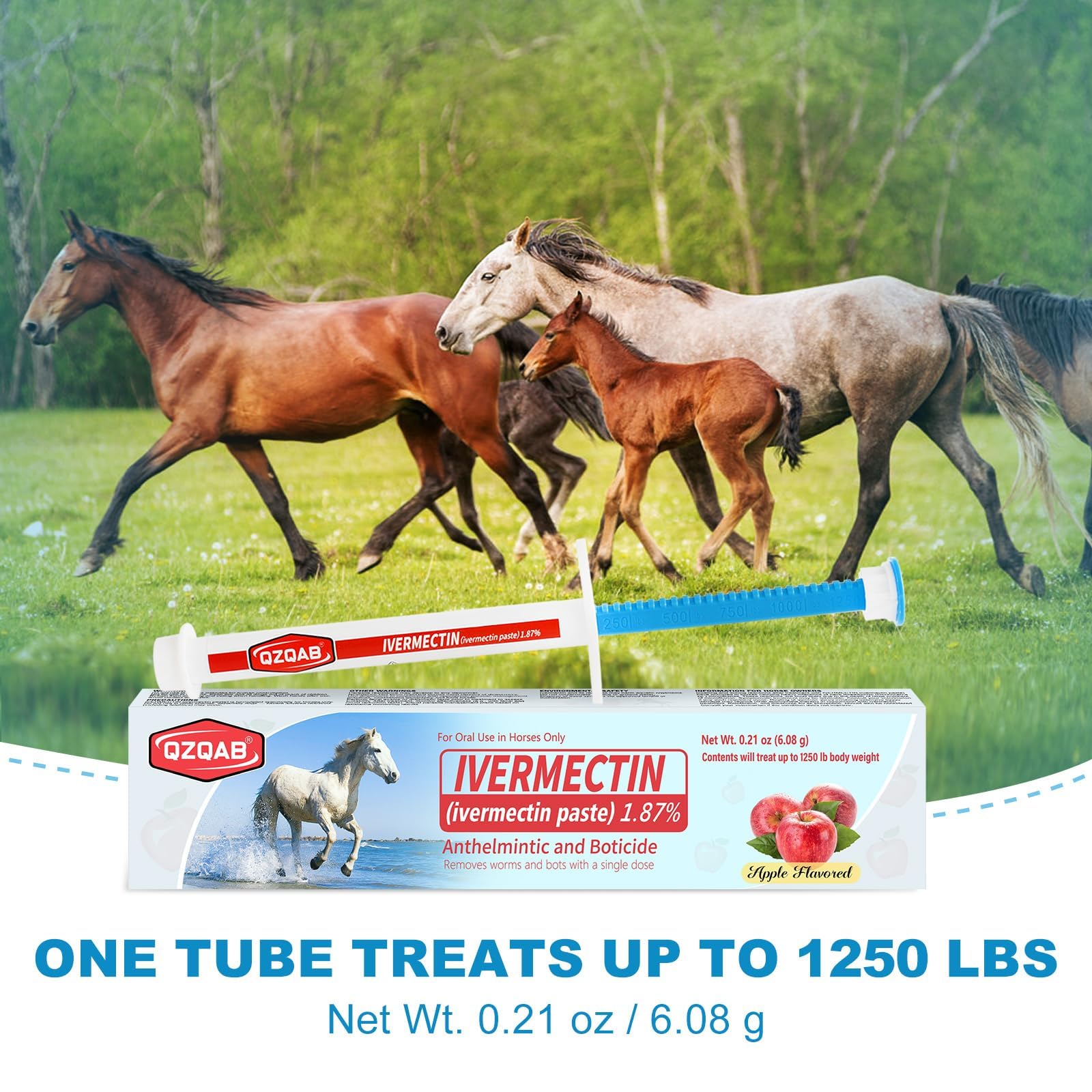 QZQAB Ivermectin paste ready-to-use deworming solution for horses.