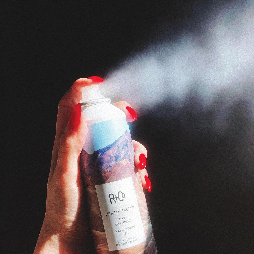 R+Co Death Valley dry shampoo vegan formula keeps hair gentle and clean.