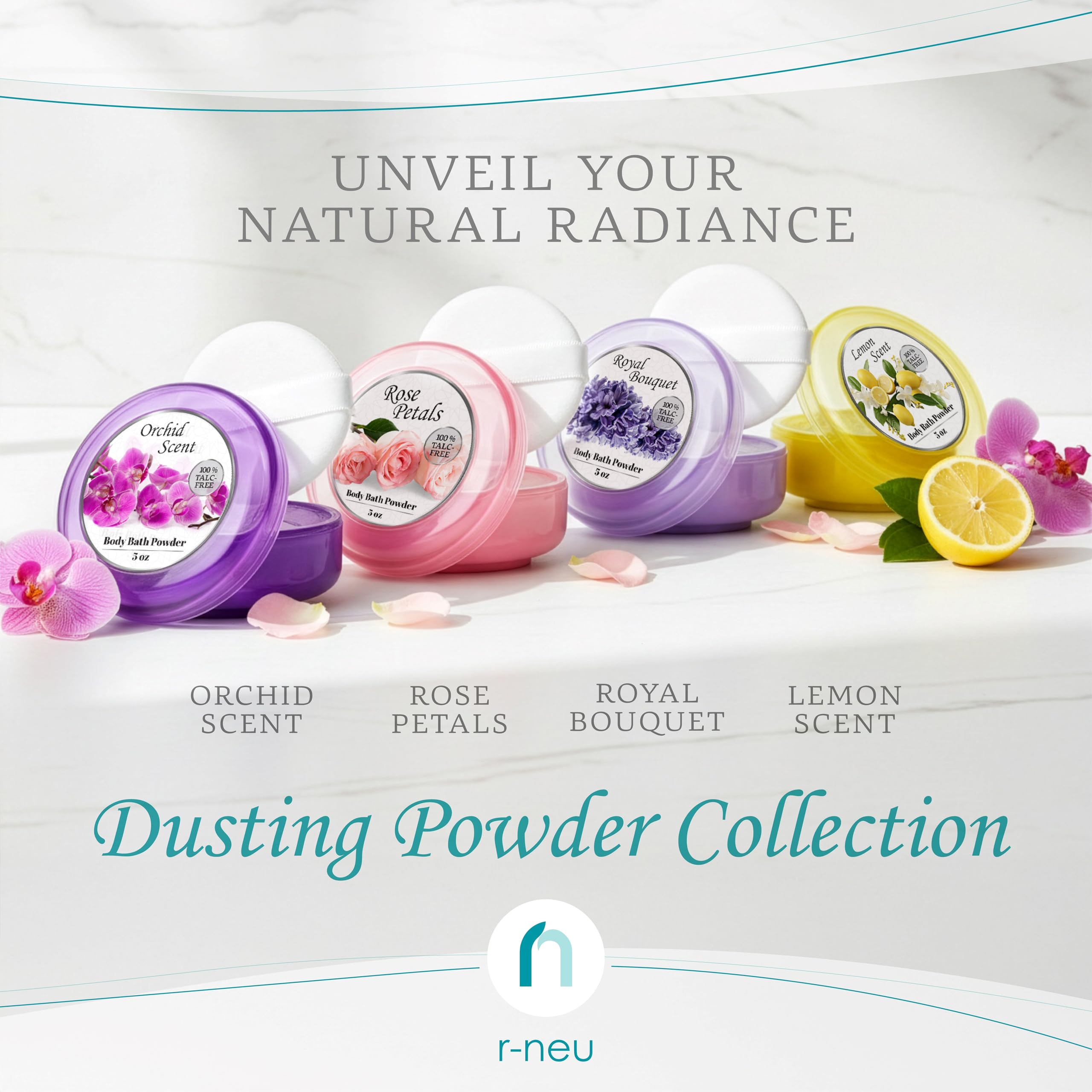 R-NEU travel case with powder puff for on-the-go refreshment