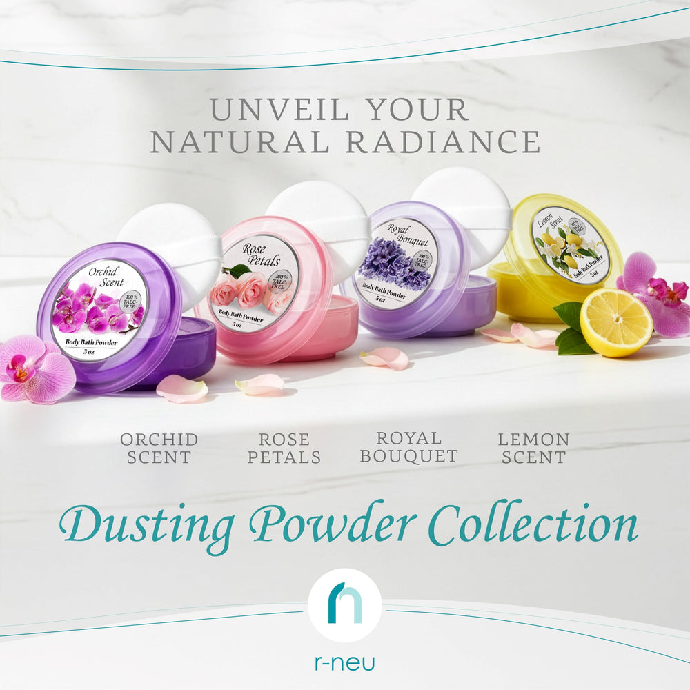 R-NEU travel case with powder puff for on-the-go refreshment