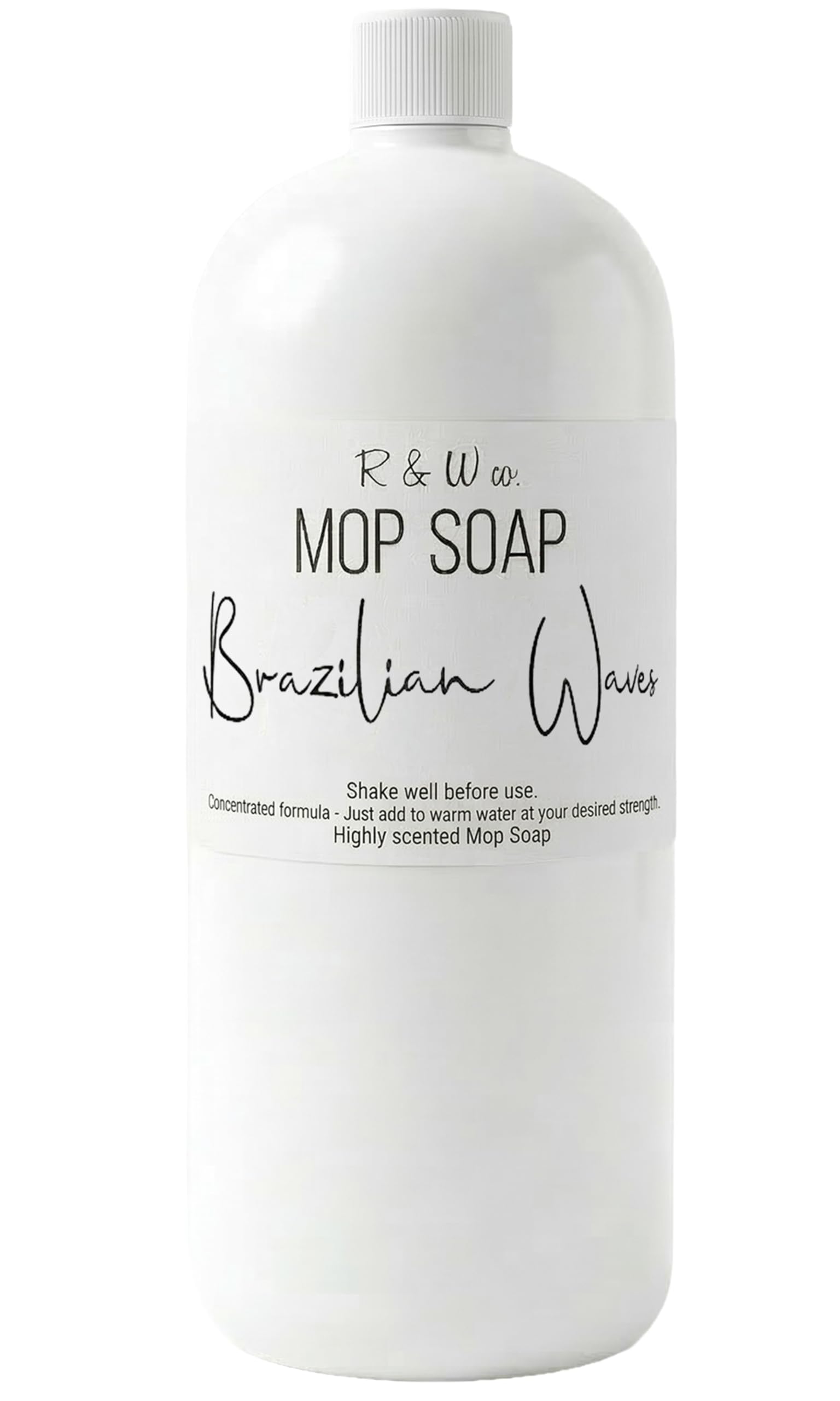 R&W Co. Brazilian Waves bottle pour with tropical aroma while cleaning floors.