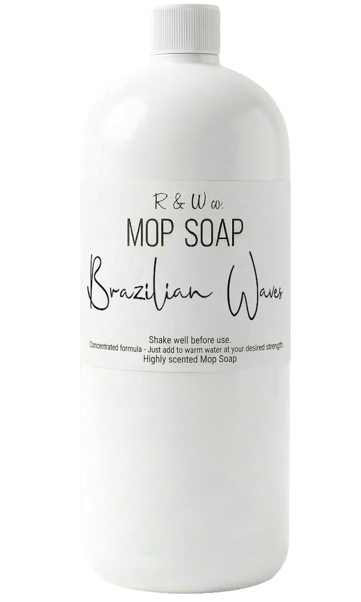 R&W Co. Brazilian Waves bottle pour with tropical aroma while cleaning floors.