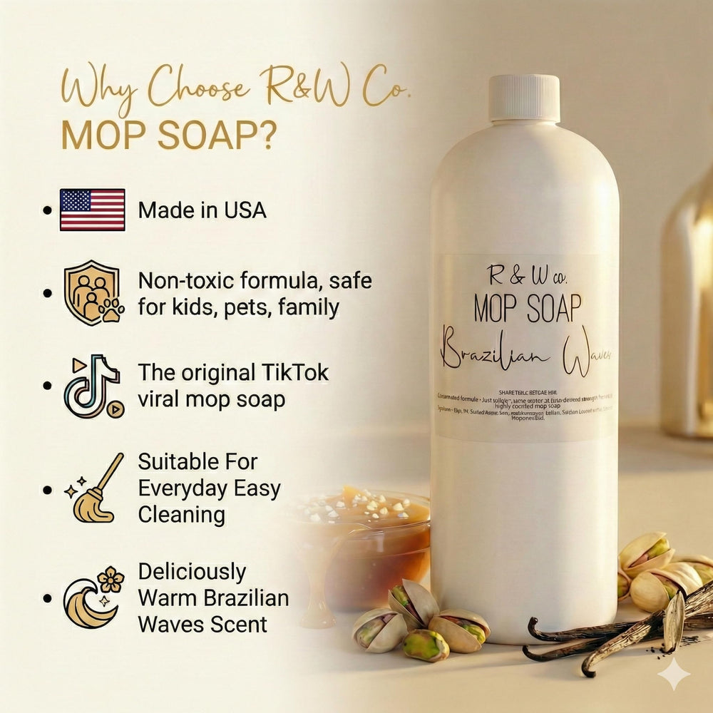 R&W Co. Brazilian Waves floor mopping action shows residue-free shine.