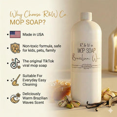 R&W Co. Brazilian Waves floor mopping action shows residue-free shine.